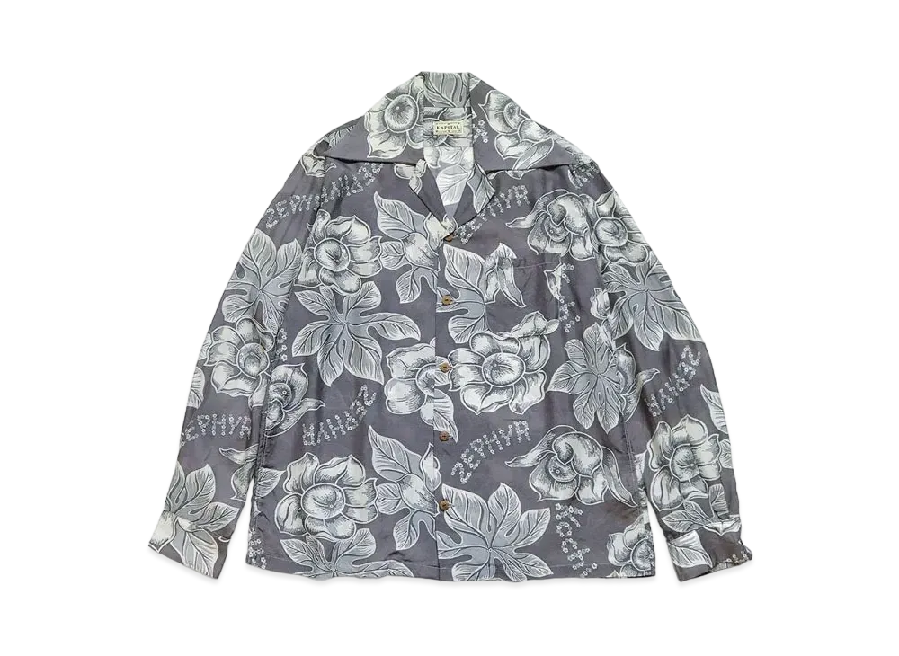 KAPITAL Silk Rayon Anemone Pt Wrangle Color Open Collar Shirt "Grey Purple"