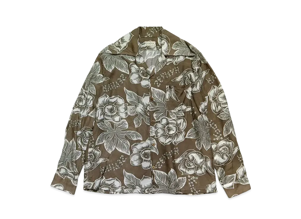 KAPITAL Silk Rayon Anemone Pt Wrangle Color Open Collar Shirt "Brown"