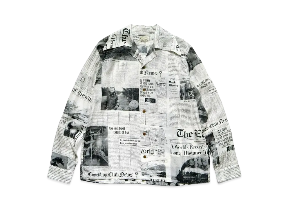 KAPITAL Silk Rayon Gypsy News Paper Wrangle Color Open Collar Shirt "White"
