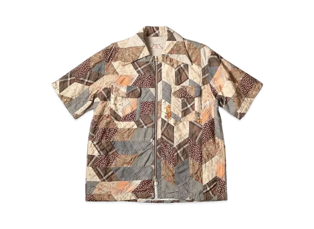 KAPITAL Yabene Quilt Patchwork Drizzle Open Collar Shirt "Brown"