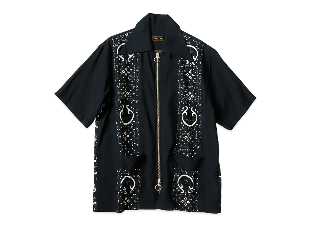 KAPITAL Silk Rayon Habananaja Drizzle Cuba Shirt "Black"