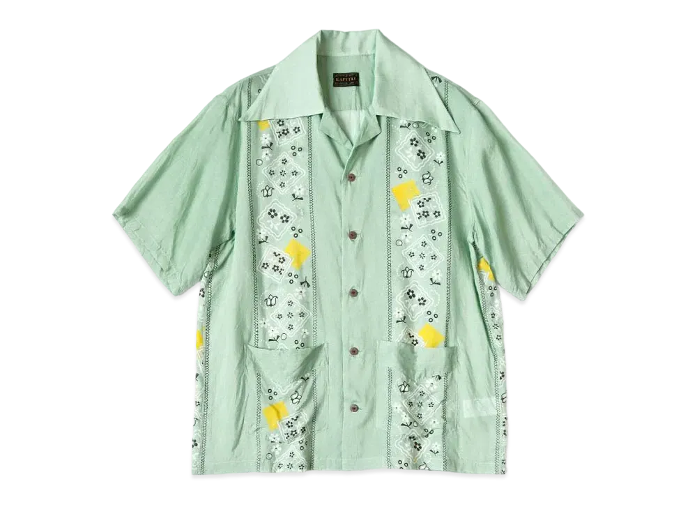 KAPITAL Silk Rayon Wrangle Color Cuba Shirt "Mint"