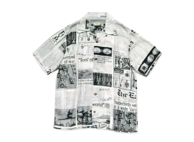 KAPITAL Silk Rayon Pueblo News Paper Aloha Shirt "White"