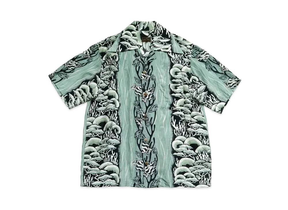 KAPITAL Silk Rayon Souffle & Arrowhead Wrangle Color Aloha Shirt "Turquoise"