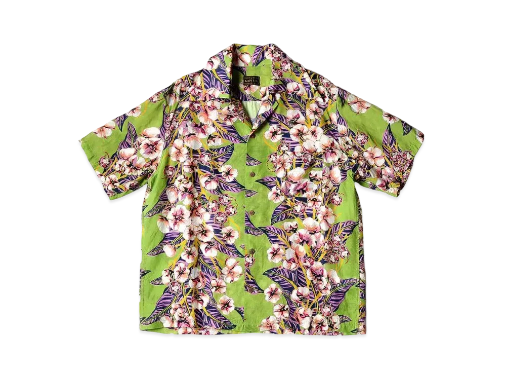KAPITAL Silk Rayon Cotton Flower Wrangle Color Aloha Shirt "Light Green"