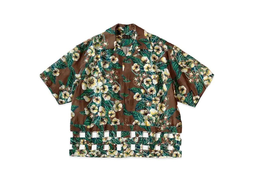 KAPITAL Silk Rayon Cotton Flower Wind Pen Aloha Shirt "Brown"