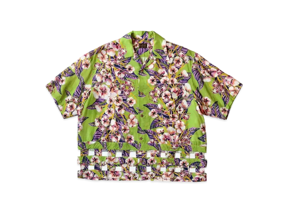 KAPITAL Silk Rayon Cotton Flower Wind Pen Aloha Shirt "Light Green"