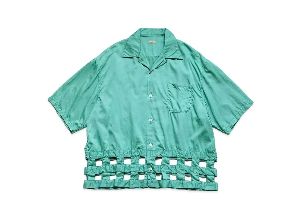 KAPITAL Cotton Satin Wind Pen Aloha Shirt "Turquoise"