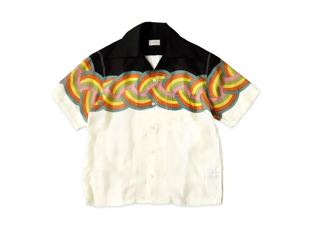 KAPITAL Silk Rayon Rainbow Wrangle Color Aloha Shirt "Black"