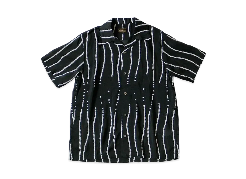KAPITAL Silk Rayon Wobbling Striped Pearl Aloha Shirt "Black"