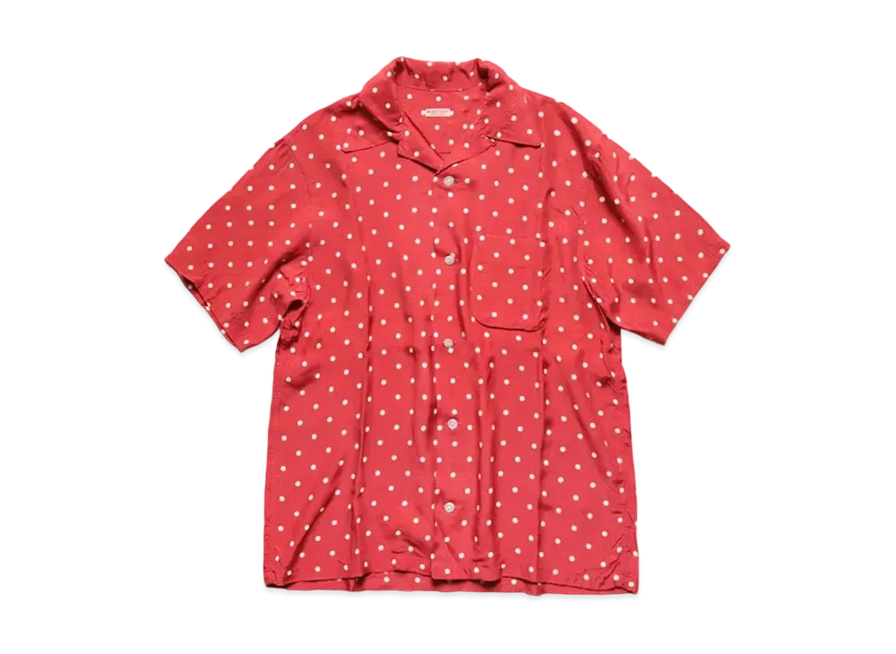 KAPITAL Rayon Polka Dot Discharge Printing Aloha Shirt "Red"