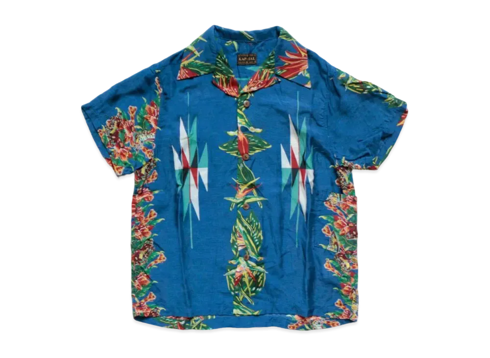 KAPITAL Silk Rayon Hibiscus Ortega Aloha Shirt "Blue"