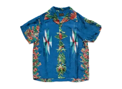 KAPITAL Silk Rayon Hibiscus Ortega Aloha Shirt "Blue"