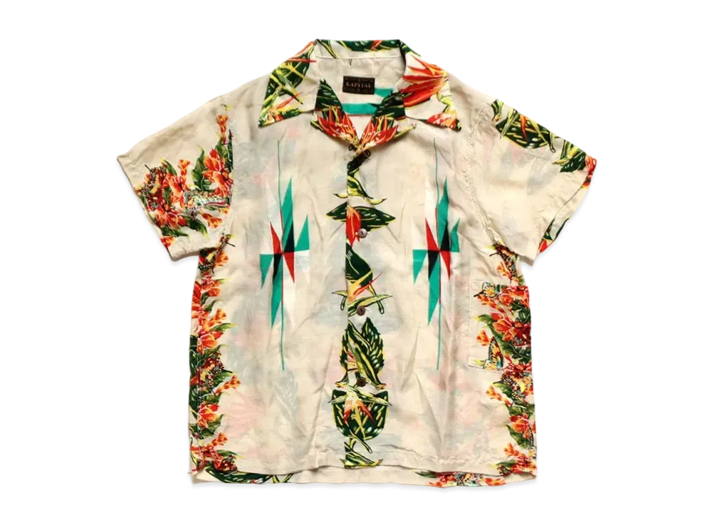 KAPITAL Silk Rayon Hibiscus Ortega Aloha Shirt "Beige"