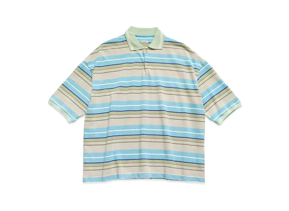 KAPITAL Multi Border Pique Box Polo "Beige Blue"