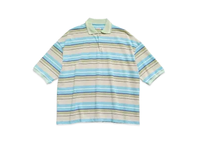 KAPITAL Multi Border Pique Box Polo "Beige Blue"