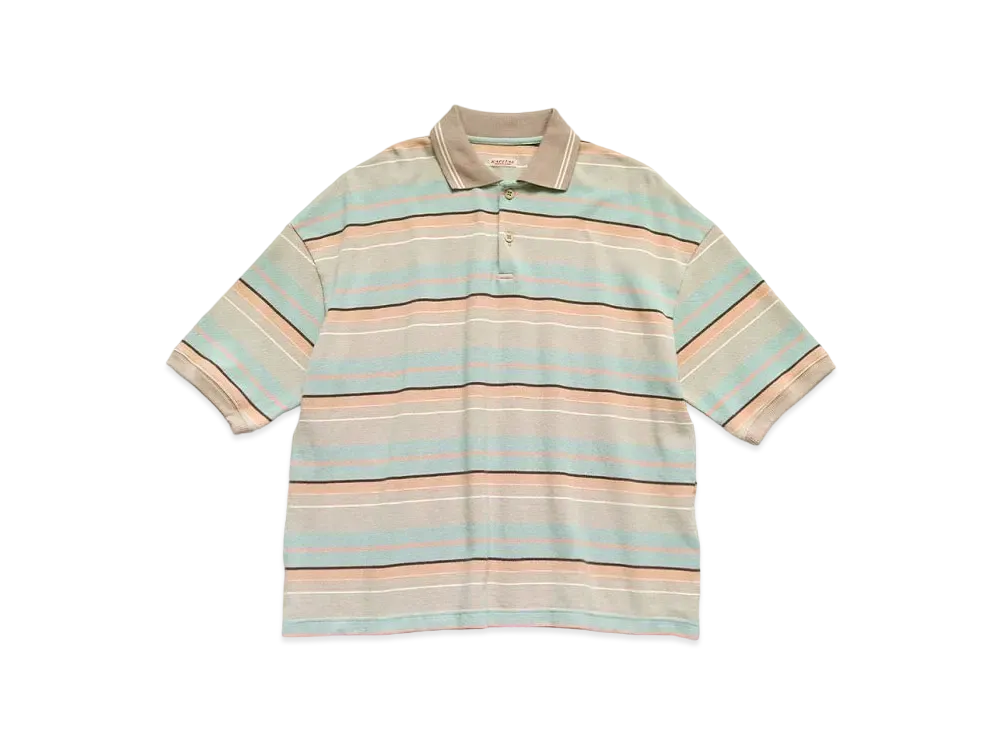 KAPITAL Multi Border Pique Box Polo "Beige Light Blue"