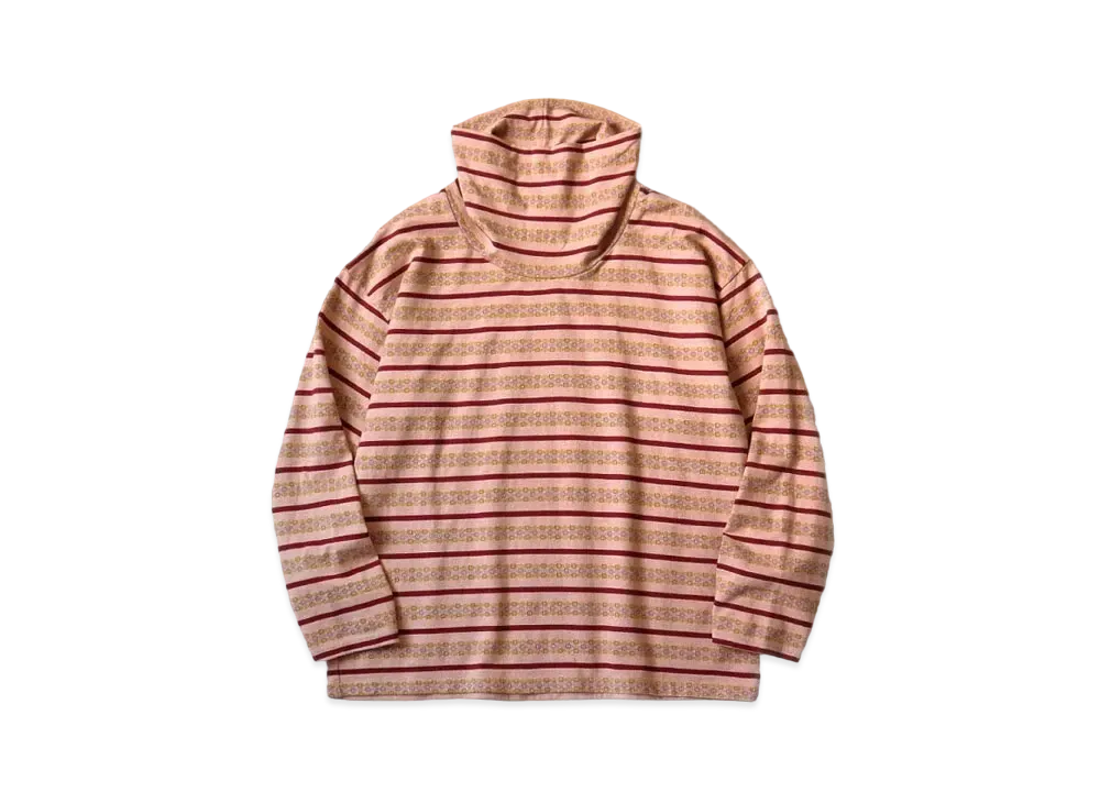 KAPITAL Sunrise Jacquard Border India Baggy High Neck Long Tee "Pink Enji"
