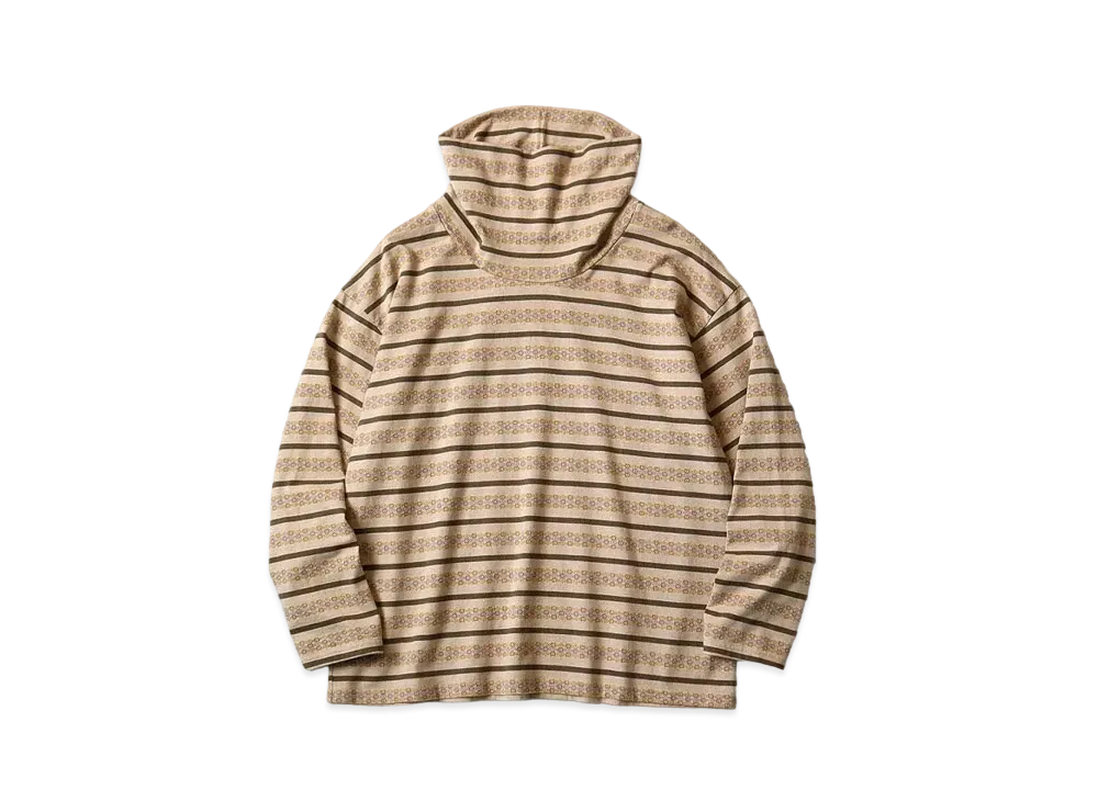 KAPITAL Sunrise Jacquard Border India Baggy High Neck Long Tee "Beige Khaki"