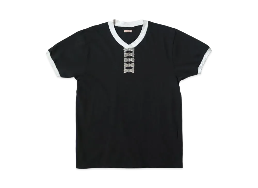 KAPITAL 20 India V Neck Ringer Tee "Black"