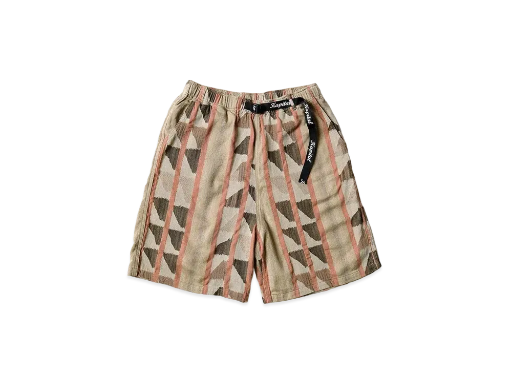 KAPITAL Cotton Pueblo Stripe Easy Shorts "Pink Beige"