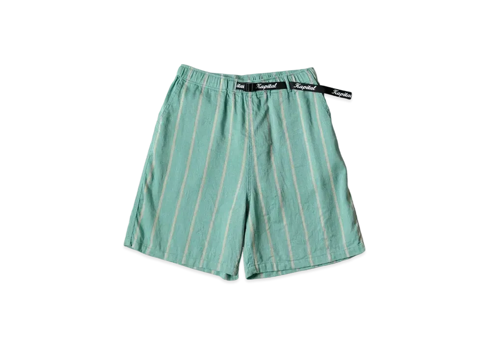 KAPITAL Linen Phillies Stripe Easy Shorts "Turquoise"
