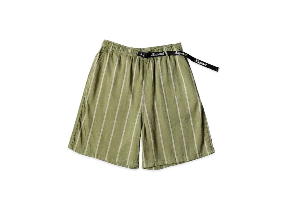 KAPITAL Linen Phillies Stripe Easy Shorts "Khaki"