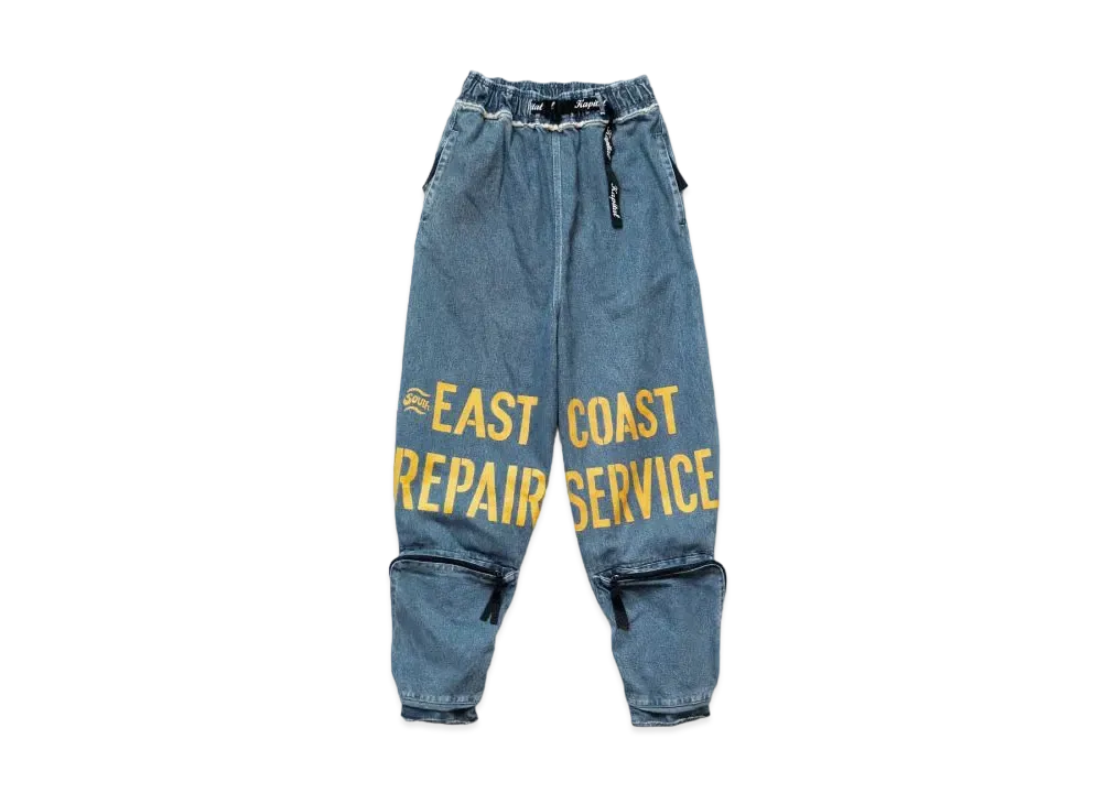 KAPITAL 12.5oz Broken Denim East Repair Man Track Pants "Indigo"