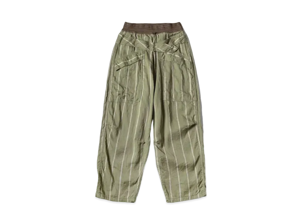 KAPITAL Linen Phillies Stripe Aviator Suit Cut Pants "Khaki"