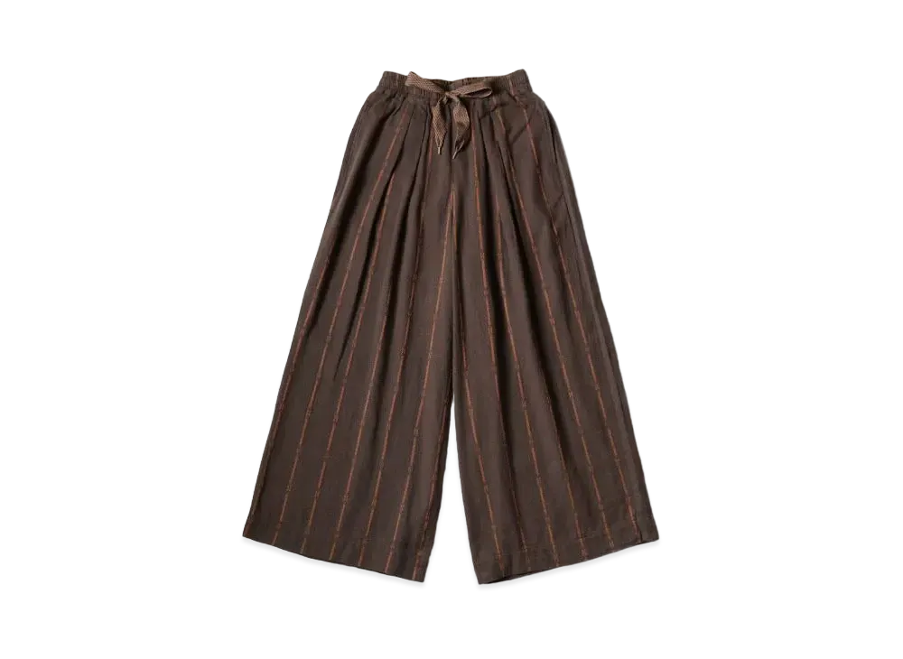 KAPITAL Cotton Linen Siamese Stripes Ludo Baggy Pants "Dark Brown"