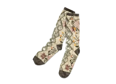 KAPITAL 156 Gobelin Flower See Through Socks "Light Beige"