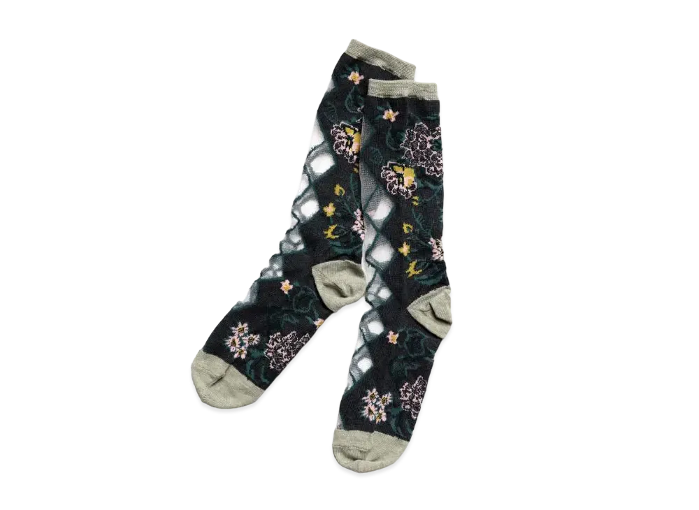 KAPITAL 156 Gobelin Flower See Through Socks "Black"