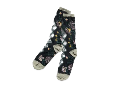 KAPITAL 156 Gobelin Flower See Through Socks "Black"