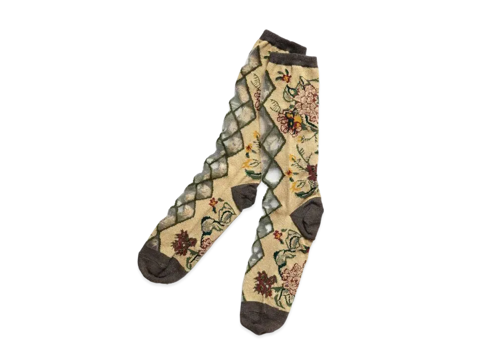 KAPITAL 156 Gobelin Flower See Through Socks "Beige"
