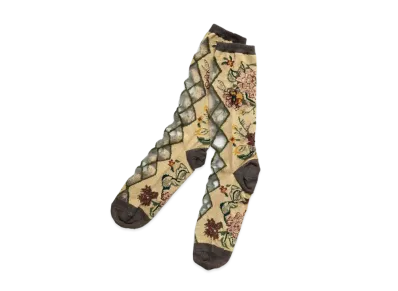KAPITAL 156 Gobelin Flower See Through Socks "Beige"