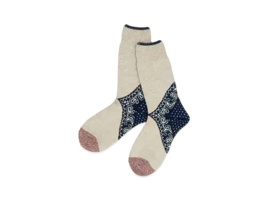 KAPITAL 96 Heel Paisley Bandanna Socks "Navy"