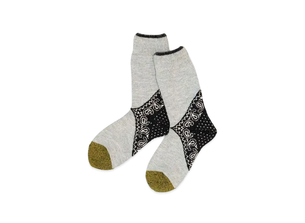 KAPITAL 96 Heel Paisley Bandanna Socks "Black"