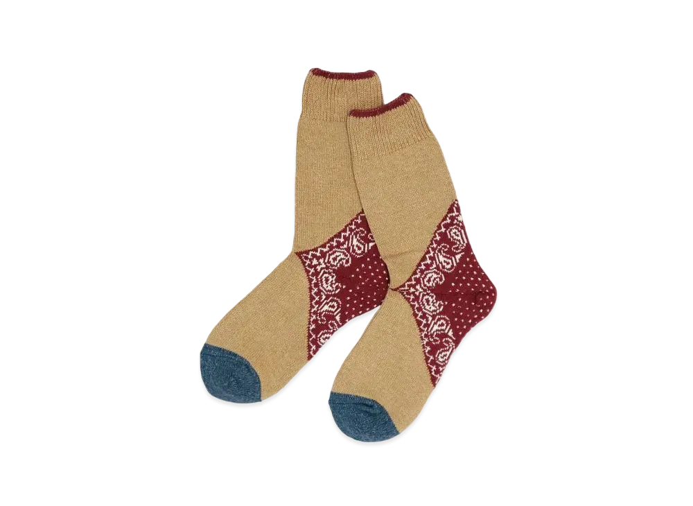 KAPITAL 96 Heel Paisley Bandanna Socks "Red"