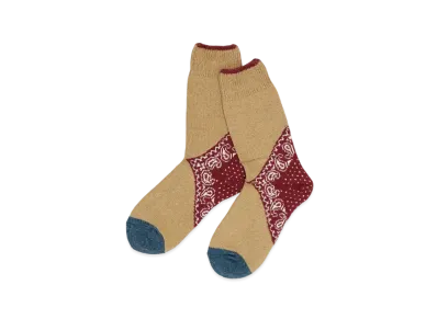 KAPITAL 96 Heel Paisley Bandanna Socks "Red"