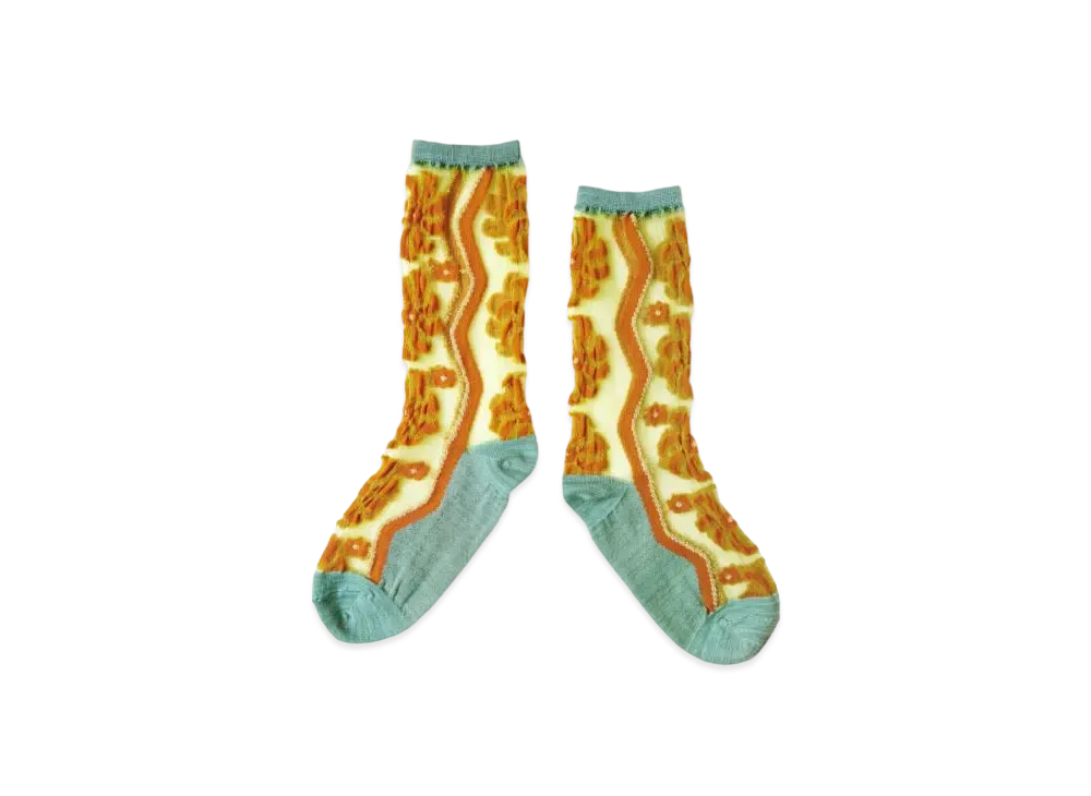 KAPITAL 200 Mulan Quilt See Through Socks "Yellow"