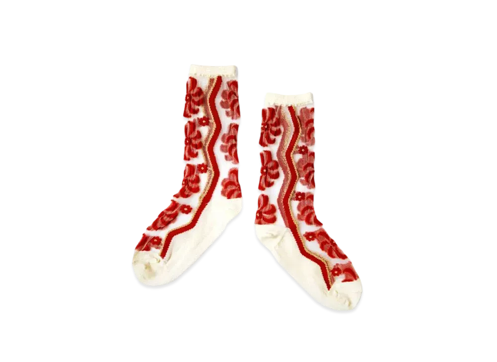 KAPITAL 200 Mulan Quilt See Through Socks "White"