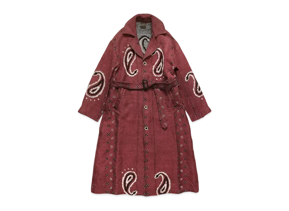 KAPITAL Rug Paisley Linen Wool Drag Coat "Red"