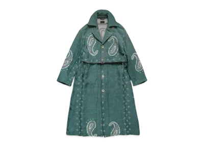 KAPITAL Rug Paisley Linen Wool Drag Coat "Sax"