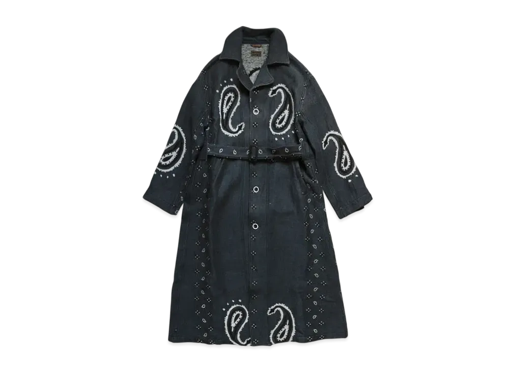 KAPITAL Rug Paisley Linen Wool Drag Coat "Navy"