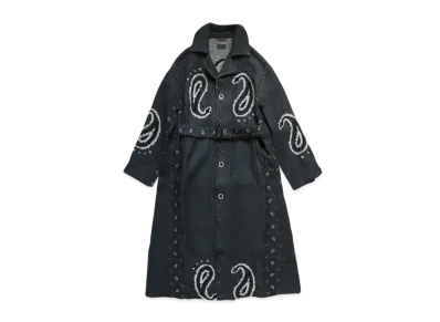 KAPITAL Rug Paisley Linen Wool Drag Coat "Navy"