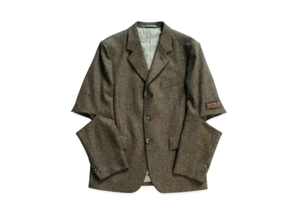 KAPITAL Herin Bon Tweed Cut Out Elbow Jacket "Khaki"