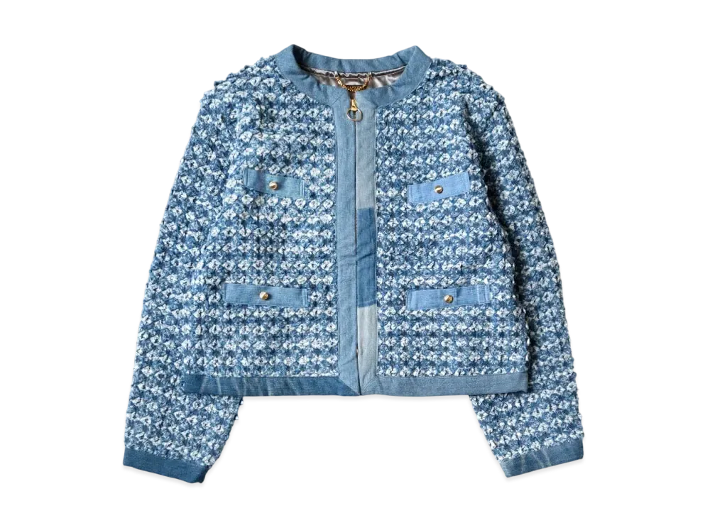 KAPITAL Crash Knapping Quilted Denim Bolero Jacket "Blue"