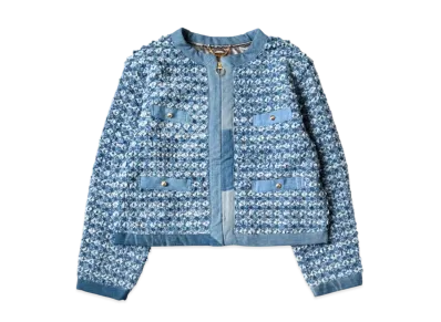 KAPITAL Crash Knapping Quilted Denim Bolero Jacket "Blue"