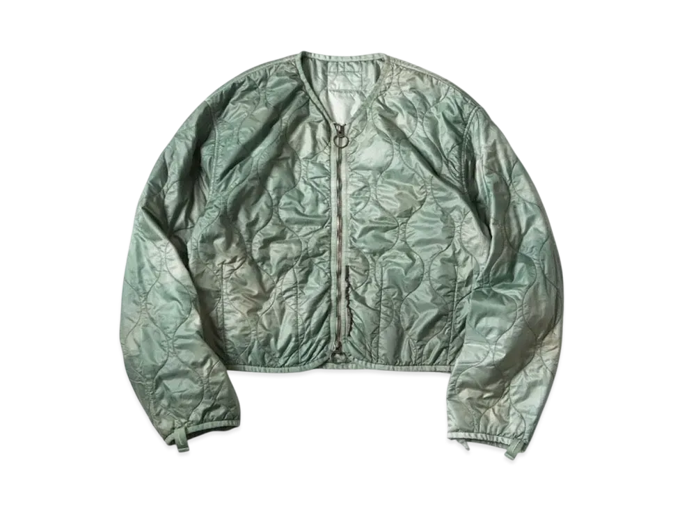 KAPITAL Nylon Quilting Uneven Dyeing Lining Cropped Bolero "Light Green"