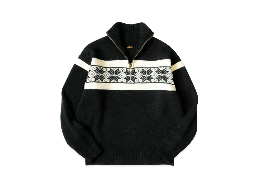 KAPITAL 5G Wool Snow Half Zip Sweater "Black"